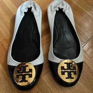 Tory Burch Black White Leather Flats